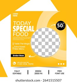 food menu social media post, square banner templates for restaurant or cafe promotions. perfect for food ads, menu highlights, and online marketing campaigns