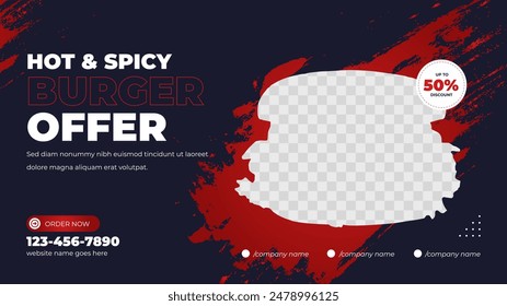 Food menu social media web banner template design for restaurant business marketing, online sale  promotion video thumbnail. Fast food flyer and website background.