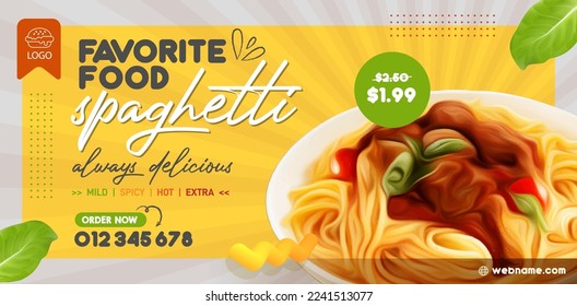 Food menu spaghetti pasta with meatballs post and print banner template