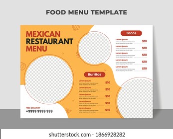 Food menu template for mexican food restaurant