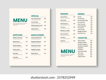 Food menu template. Restaurant and cafe menu layout design. Vector