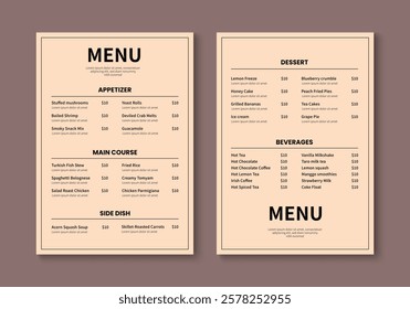 Food menu template. Restaurant and cafe menu layout design. Vector