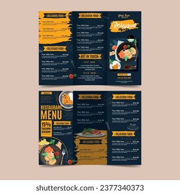 Food menu tri fold brochure template elegant dark design