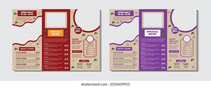 Folleto de menú de alimentos trifold para la Plantilla del restaurante