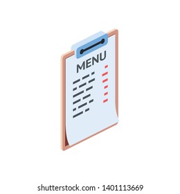 Food Menu. Vector 3d isometric color icon new flat style. Creative illustration, idea for infographics.