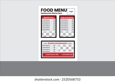 Menú de comida Plantilla de diseño de Vector.