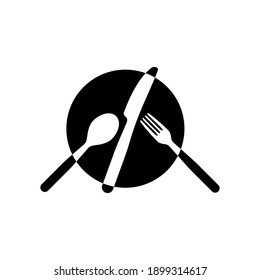 vector de menú de alimentos. logotipo. cuchara, tenedor, cuchillo, plato, conjunto de platos. fondo blanco aislado. Concepto de establecimiento de tablas. diseño de comida rápida. logotipo del mercado de alimentos. 