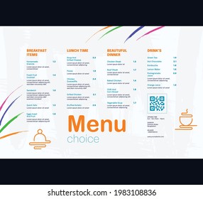Food menu vector template for restaurant or cafe. Tabloid size one page food menu template.