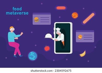 Food Metaverse, Online Restaurant Ordering 2d vector illustration concept for banner, website, illustration, landing page, flyer, etc.