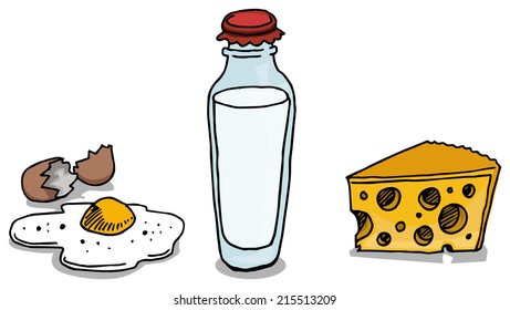 Food, milk, cheese, egg, vector illustration