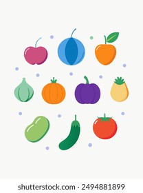 Food minimal thin line icons. Related fresh fruit, vegetable, coffe, salad, meat. Vector illustration.