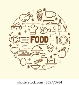 food minimal thin line icons set, vector illustration design elements