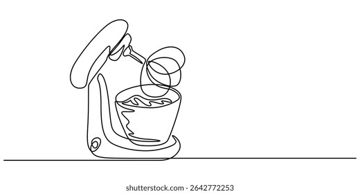 food mixing machine continuous one line drawing, Blender continuous one line drawing minimalism design, continuous line of Stand mixer. Home appliance, kitchen, electrical, food processor, kitchenware