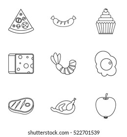 Food in morning icons set. Outline illustration of 9 food in morning vector icons for web