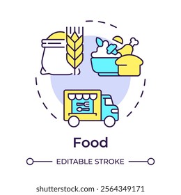 Food multi color concept icon. Water energy nexus. Zero hunger strategy of sources usage. Sustainability. Round shape line illustration. Abstract idea. Graphic design. Easy to use in booklet