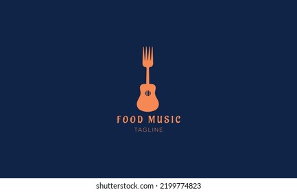 Food Music Logo Guitar with Fork Concept, Restaurant logo template