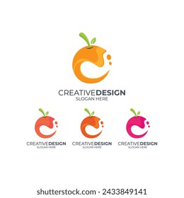 Food nature fruit vegetable abstract logo Orange Fresh Fruit Logo Vector Template