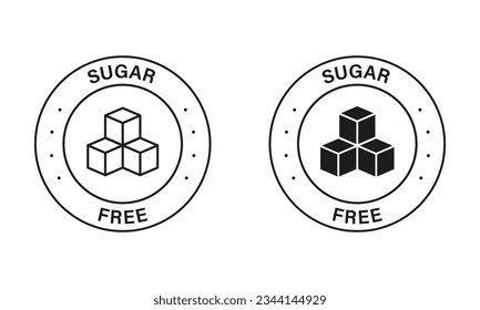 Food with No Added Sugar Label. Sugar Free Black Stamp Set. Zero Glucose Guarantee Icons. Diabetic Product, Free Sugar Symbol. 100 Percent No Sweet Logo. Isolated Vector Illustration.