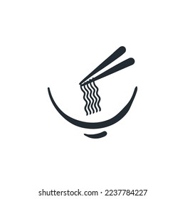 Food noodle bowl kitchen cooking icon logo in hand drawn doodle style vector drawing illustration