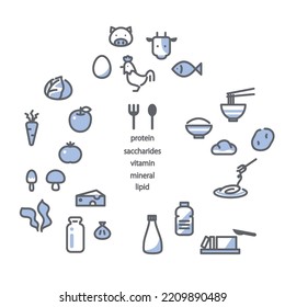 food and nutrition icon set, outline drawing