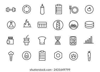 Food and Nutrition line icons related to wellness, mental health, healthcare, cosmetics, Outline icon collection.