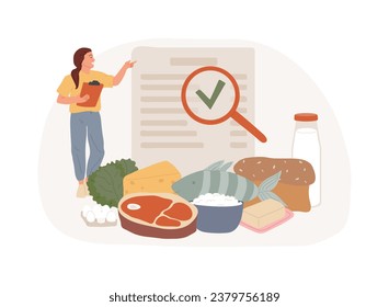 Food nutritional quality isolated concept vector illustration. Nutrition value, health maintenance, human metabolism, organic food livestock, quality inspection and certification vector concept.