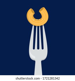 Food on the fork vector isolated. Element for cafe and restaurant menu. Pasta pipe regate. Delicious ingredient, tasteful dish