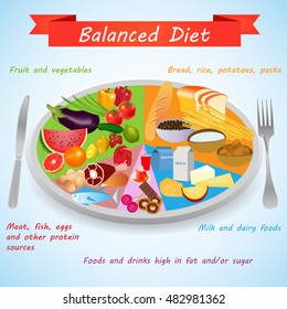 Food On A Plate For A Healthy And Balanced Diet. Healthy Foods  