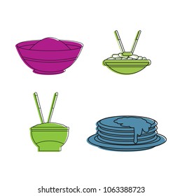 Food on plate icon set. Color outline set of food on plate vector icons for web design isolated on white background