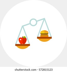 Food on Scales as Nutrition Concept Icon