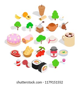 Food on the street icons set. Isometric set of 25 food on the street vector icons for web isolated on white background