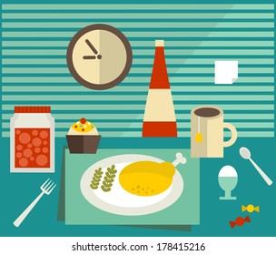 Food on the table. Vector illustration.