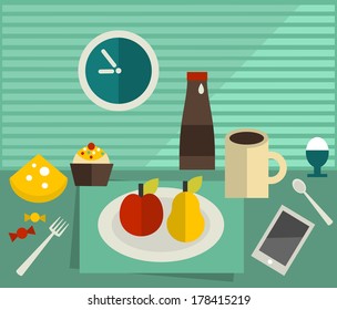 Food on the table. Vector illustration.