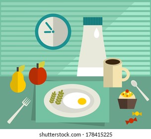 Food on the table. Vector illustration.