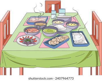 Food on a table vector illustration