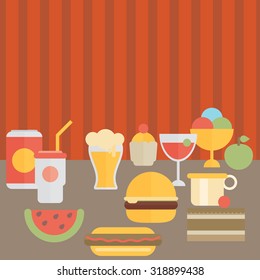 Food on the table. Vector illustration.