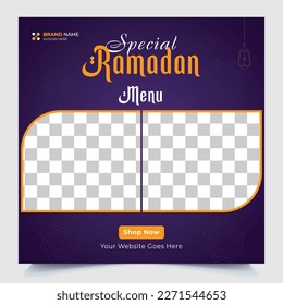 Food online promotion special Ramadan on mobile for social media post banner