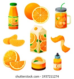 Food from orange, fruit drinks and sweet products