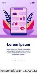 Food order application. Online chat interface with products and takeaway drink icons flat vector illustration. Service, food delivery concept for banner, website design or landing web page
