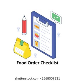 Food Order Checklist isometric Colored illustration. EPS File stock illustration