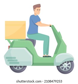 Vector de caricatura de icono de entrega de pedidos de alimentos. Hombre escopeta. Courier box