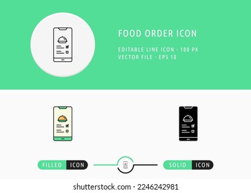 Food Order Icon Isolated on White Background. Online Meal Service Thin Line Symbol Stock Vector Illustration For Mobile App And Web Design.