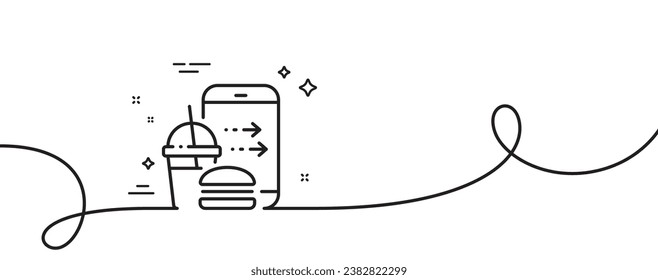 Food order line icon. Continuous one line with curl. Meal delivery app sign. Online catering service symbol. Food order single outline ribbon. Loop curve pattern. Vector