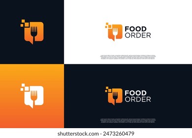 Food Order Logo mit Bubble Chat und Pixel Logo Konzept