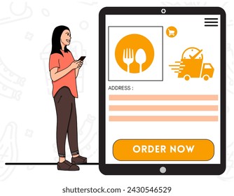 Food order payment in mobile app vector illustration 