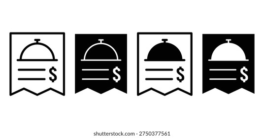 Food Order Receipt Icon Set With Dollar Symbol Minimalist Vector Design
