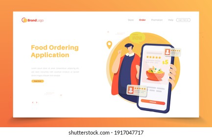 Food Ordering Application On Landing Page Concept, Mobile App User Interface With Food Order Illustration