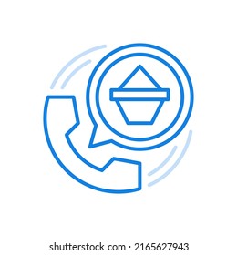 
Pedido de alimentos por icono de línea vector de teléfono. Negocio web móvil para pedir aperitivos. Receptor de teléfono con embalaje en círculo. Cómodo restaurante de compras en línea con entrega rápida al comprador.