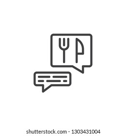 Food ordering chat message line icon. linear style sign for mobile concept and web design. Food delivery speech bubble outline vector icon. Symbol, logo illustration. Pixel perfect vector graphics