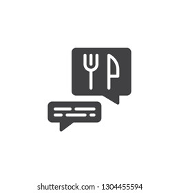 Food ordering chat message vector icon. filled flat sign for mobile concept and web design. Food delivery speech bubble simple solid icon. Symbol, logo illustration. Pixel perfect vector graphics